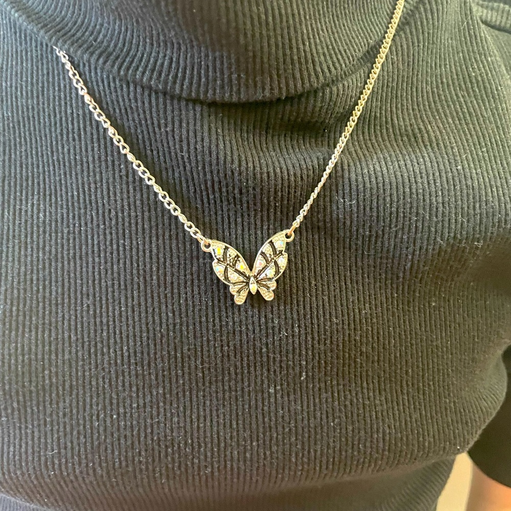 Rhinestoned Butterfly Necklace